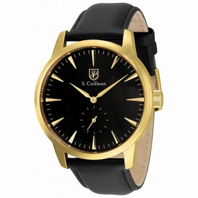 S. Coifman Men's Watch - Quartz Yellow Gold Case Black Dial Leather Strap | SC0515