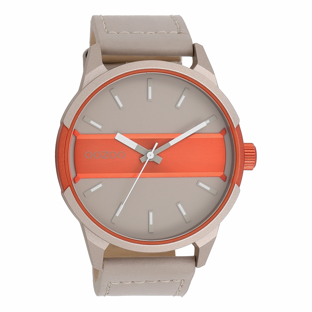 Sand/fluo orange OOZOO watch with sand leather strap - C11230