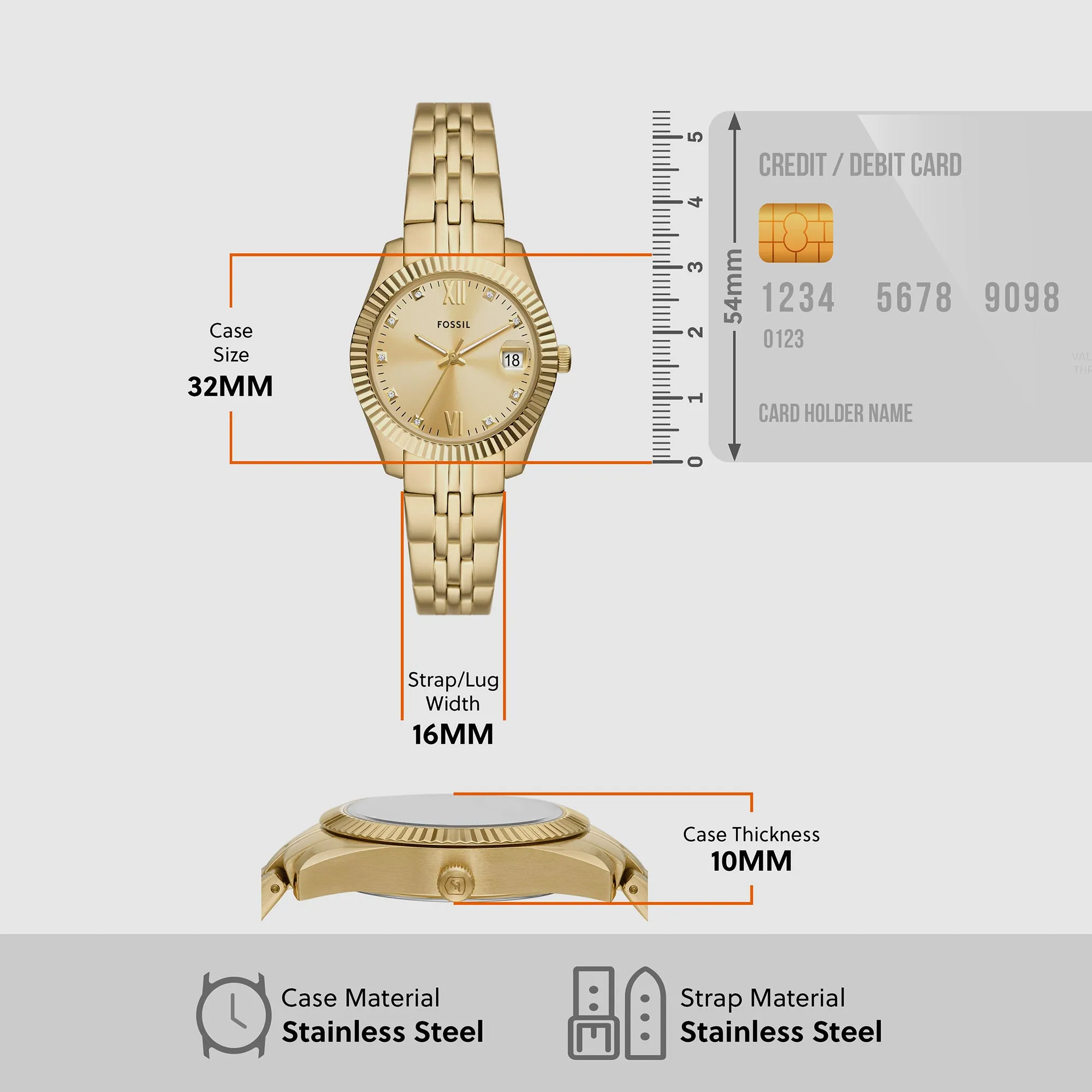 Scarlette Women Quartz Gold Dial Analog Stainless Steel Watch ES5338
