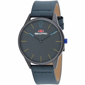 Seapro Men's Watch - Black hole Quartz Black Dial Blue Leather Strap | SP0103