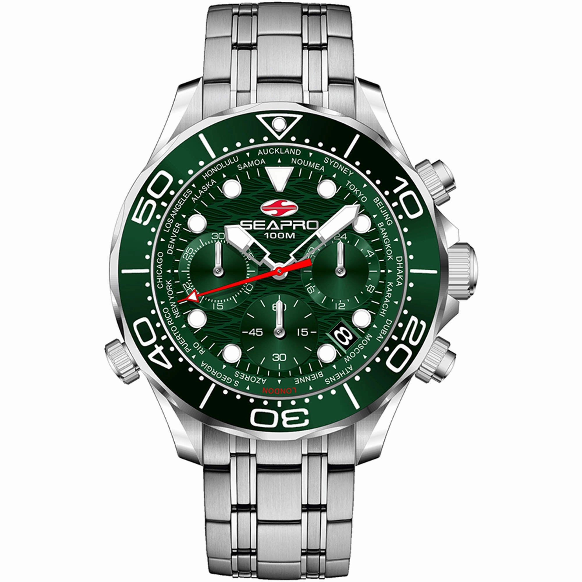 Seapro Men's Watch - Mondial Timer Green Dial Stainless Steel Bracelet | SP0155