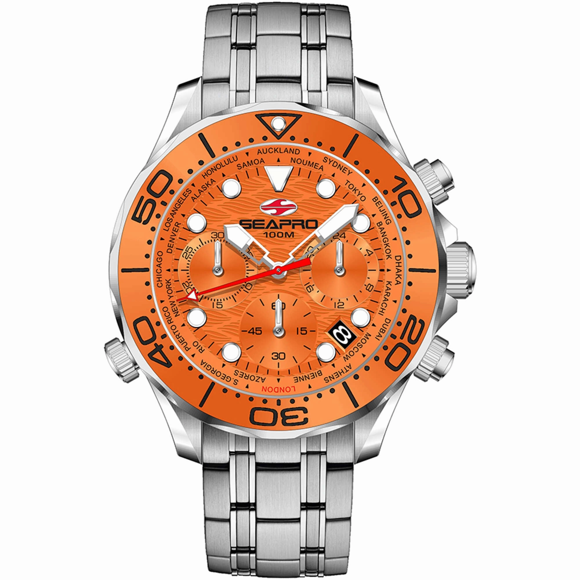 Seapro Men's Watch - Mondial Timer Orange Dial Stainless Steel Bracelet | SP0154