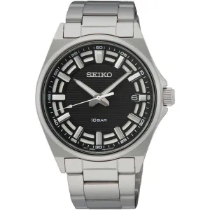 Seiko Men's Quartz Watch - Essentials Black Dial Stainless Steel Bracelet | SUR505P1