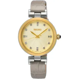Seiko Women's Watch - Dress Quartz Beige Dial Grey Leather Strap | SRZ546