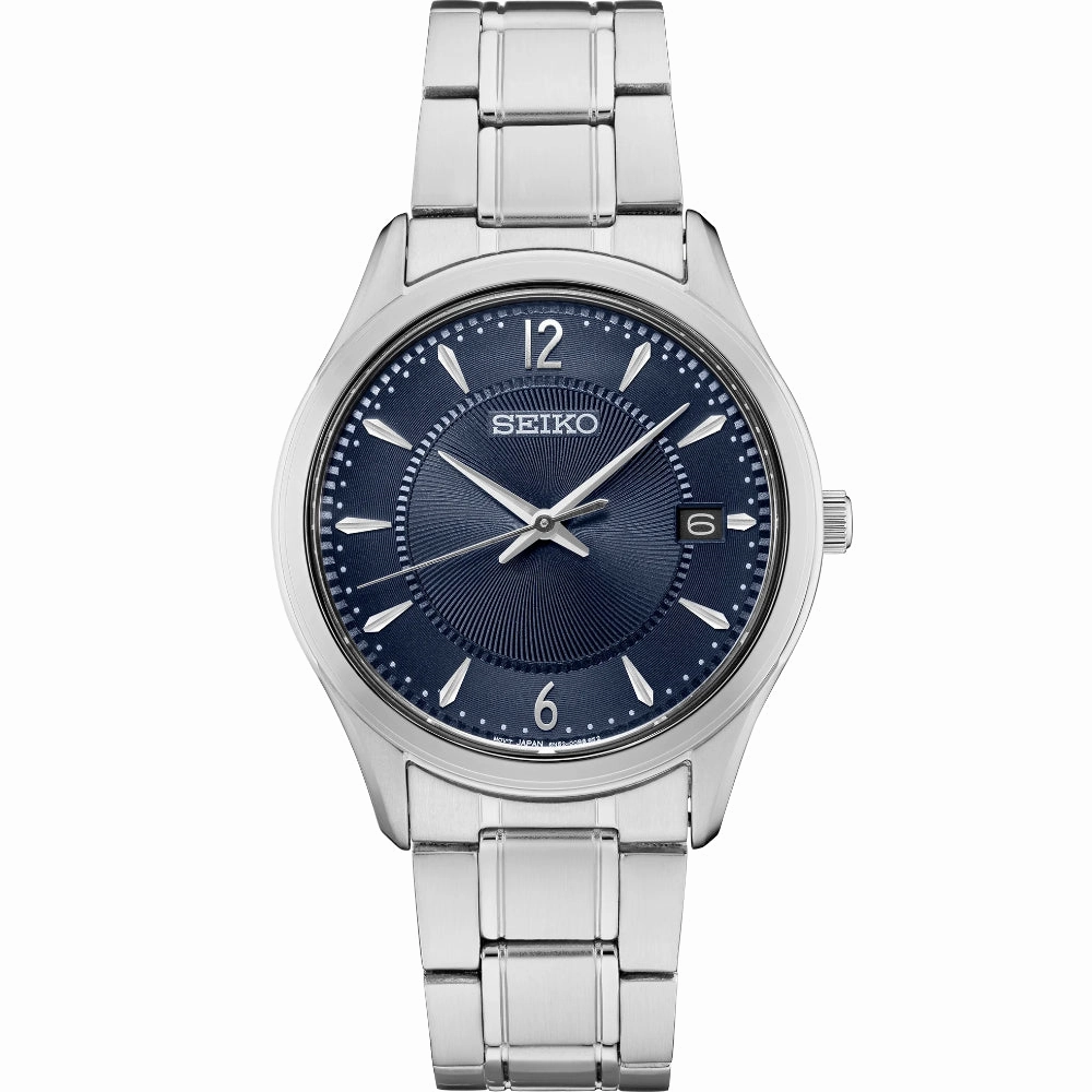Seiko Essentials 39.4mm Quartz Steel/Patterned Blue Dial