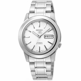Seiko Men's Automatic Watch - 5 Sports Day-Date White Dial Steel Bracelet | SNKE49K1