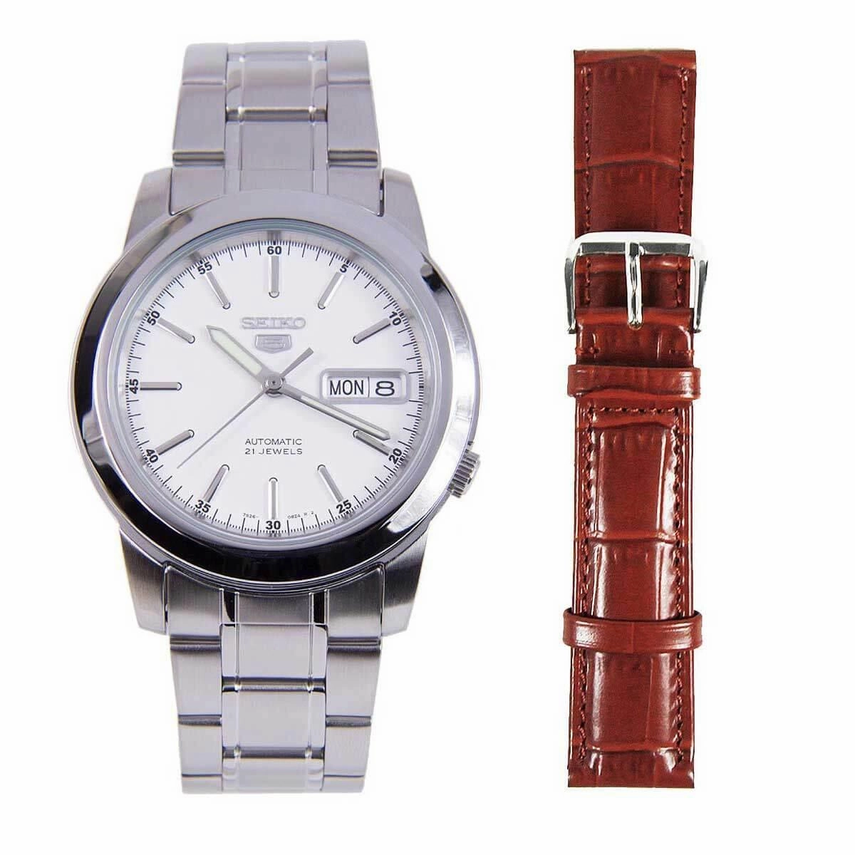 Seiko Men's Automatic Watch - 5 Sports Day-Date White Dial Steel Bracelet | SNKE49K1