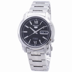Seiko Men's Automatic Watch - Seiko 5 Black Dial Silver Tone Bracelet | SNKK81K1