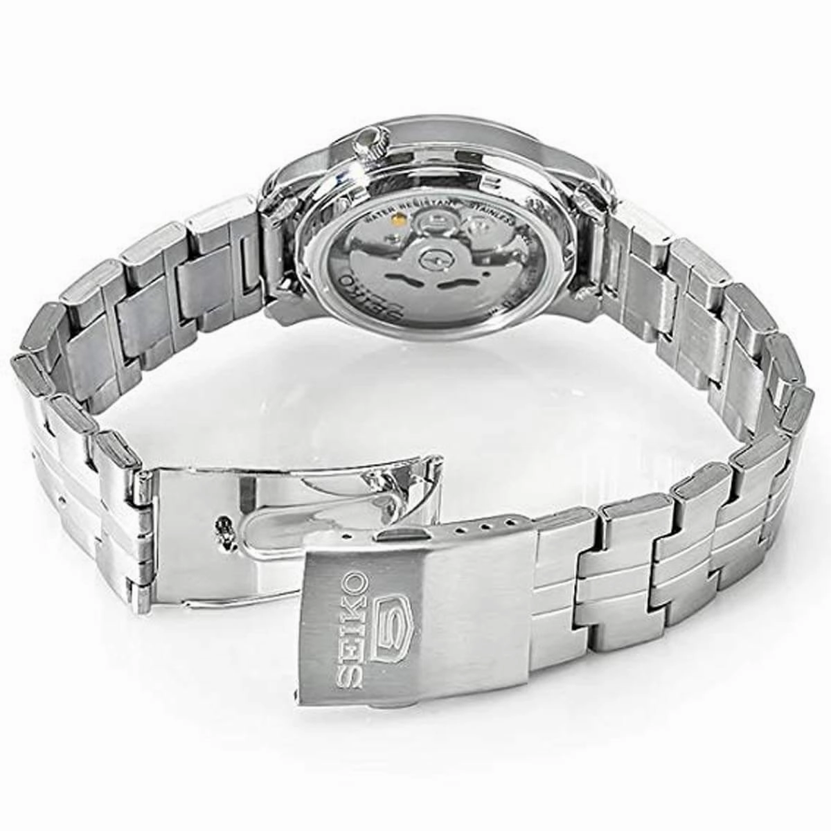 Seiko Men's Automatic Watch - Seiko 5 Black Dial Silver Tone Bracelet | SNKK81K1