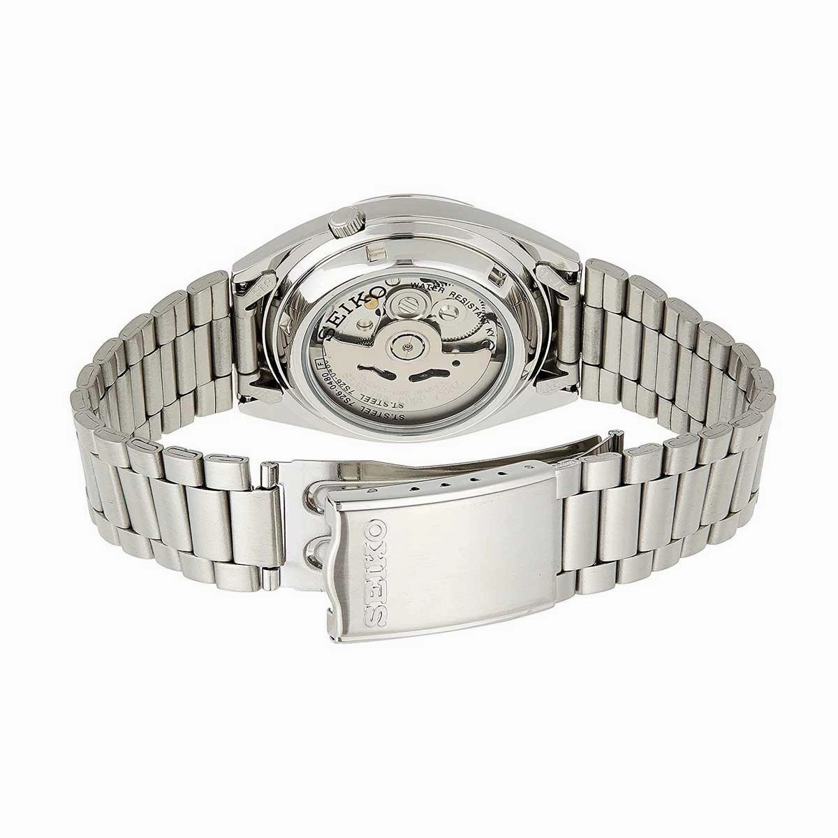 Seiko Men's Automatic Watch - Series 5 Day-Date Black Dial Steel Bracelet | SNXS79K1