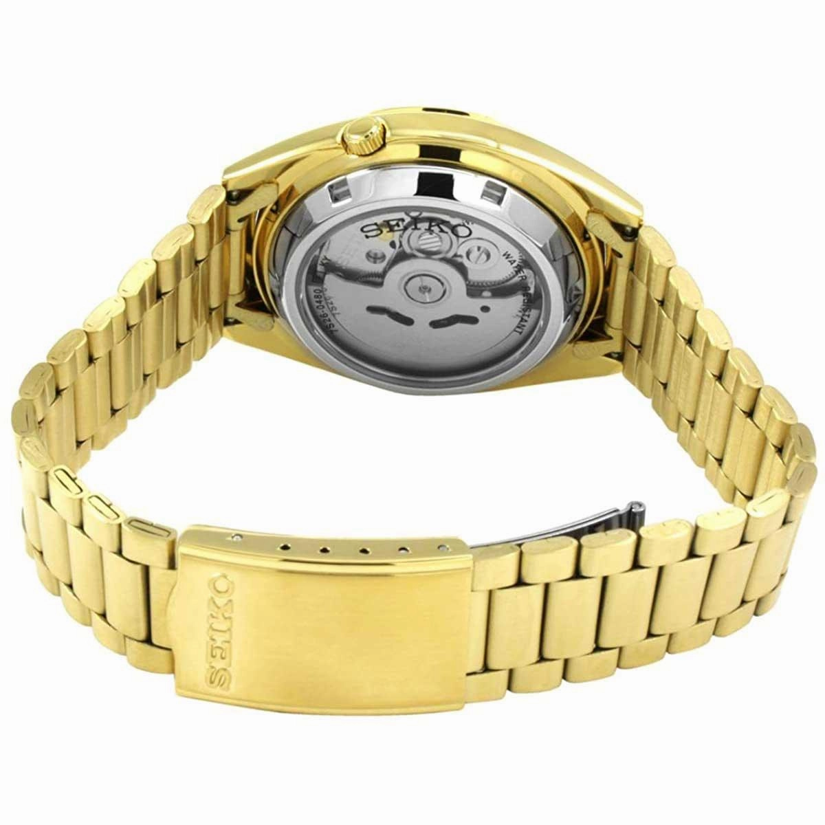 Seiko Men's Automatic Watch - Series 5 Day-Date Gold Dial Steel Bracelet | SNXS80K1