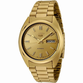 Seiko Men's Automatic Watch - Series 5 Day-Date Gold Dial Steel Bracelet | SNXS80K1