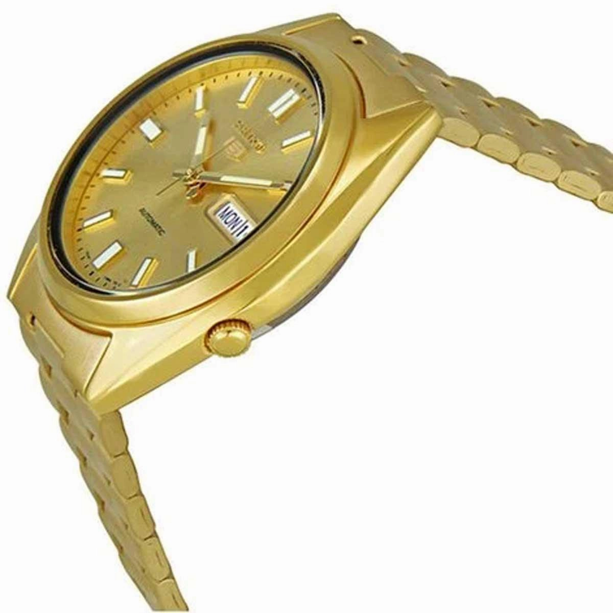 Seiko Men's Automatic Watch - Series 5 Day-Date Gold Dial Steel Bracelet | SNXS80K1