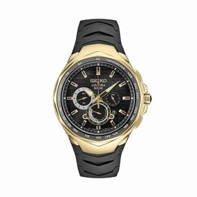 Seiko Men's Chrono Watch - Coutura Yellow Gold Case Black Dial Rubber Strap | SSC810P9