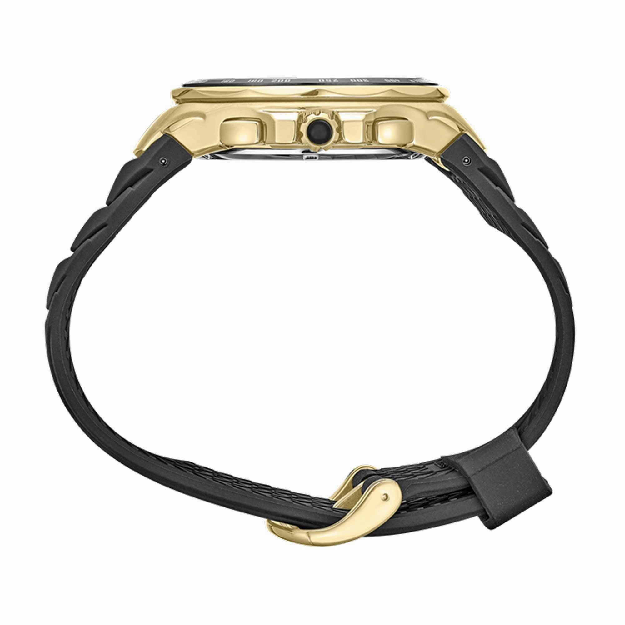 Seiko Men's Chrono Watch - Coutura Yellow Gold Case Black Dial Rubber Strap | SSC810P9