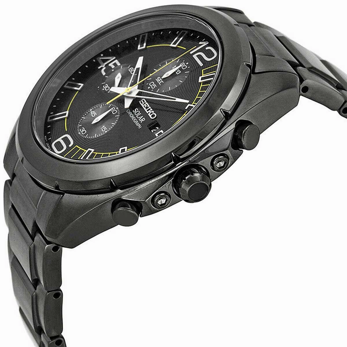 Seiko Men's Chronograph Watch - Solar Black IP Stainless Steel Bracelet | SSC217P1