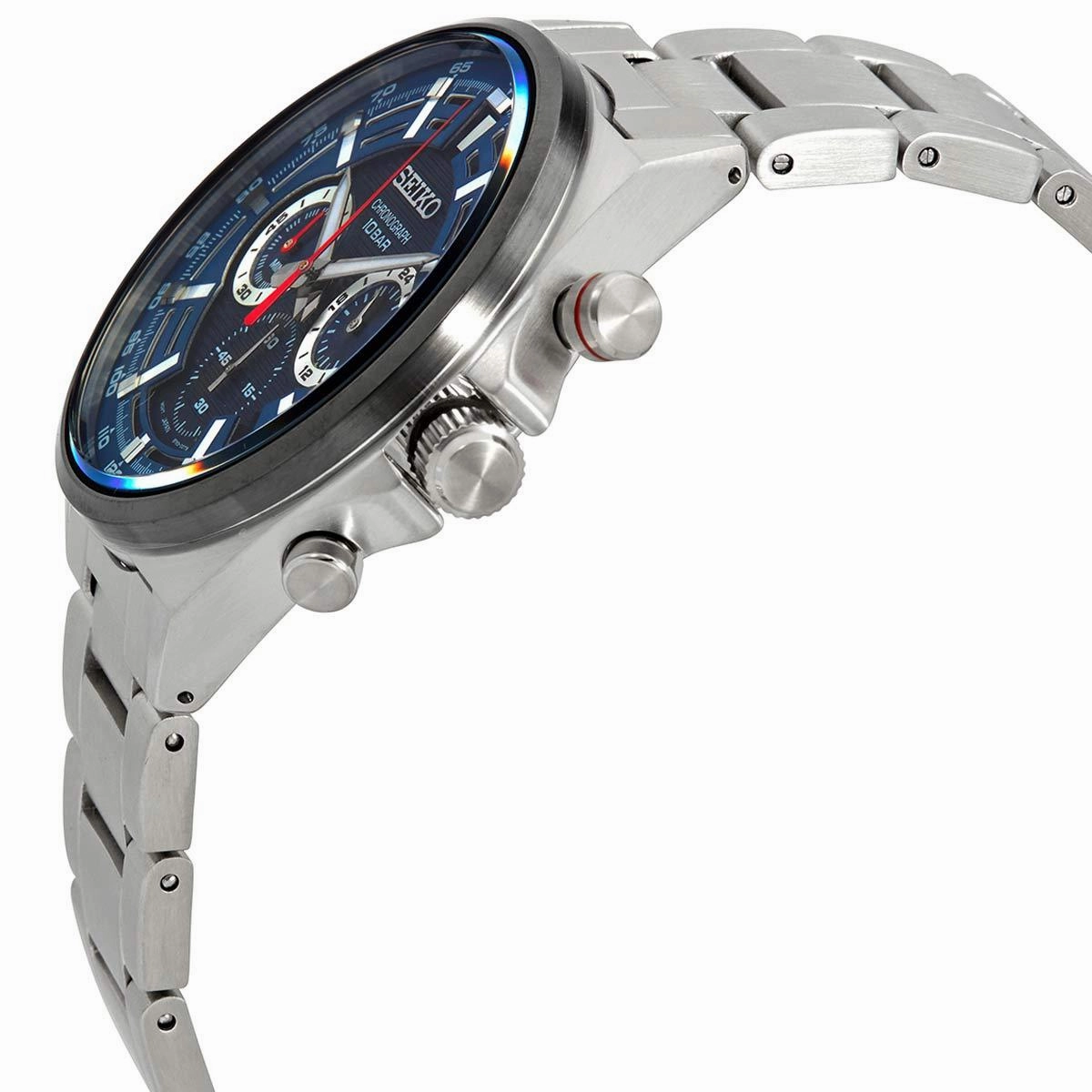 Seiko Men's Quartz Watch - Chronograph Blue Dial Stainless Steel Bracelet | SSB407P1