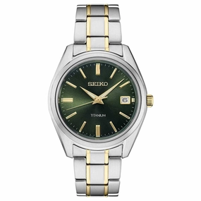 Seiko Men's Quartz Watch - Discover More Green Dial Two Tone Bracelet | SUR377P1