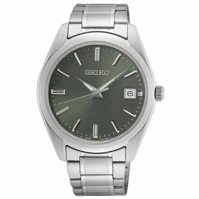 Seiko Men's Quartz Watch - Dress Olive Green Dial Silver Steel Bracelet | SUR527P1