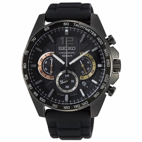 Seiko Men's Watch - Chronograph Silver Tone Case Quartz Black Dial | SSB349P1