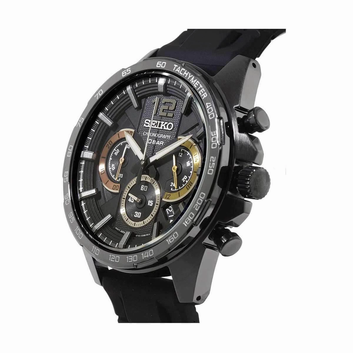 Seiko Men's Watch - Chronograph Silver Tone Case Quartz Black Dial | SSB349P1