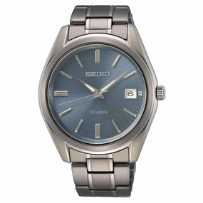 Seiko Men's Watch - Discover More Blue Dial Grey Titanium Bracelet | SUR371P1