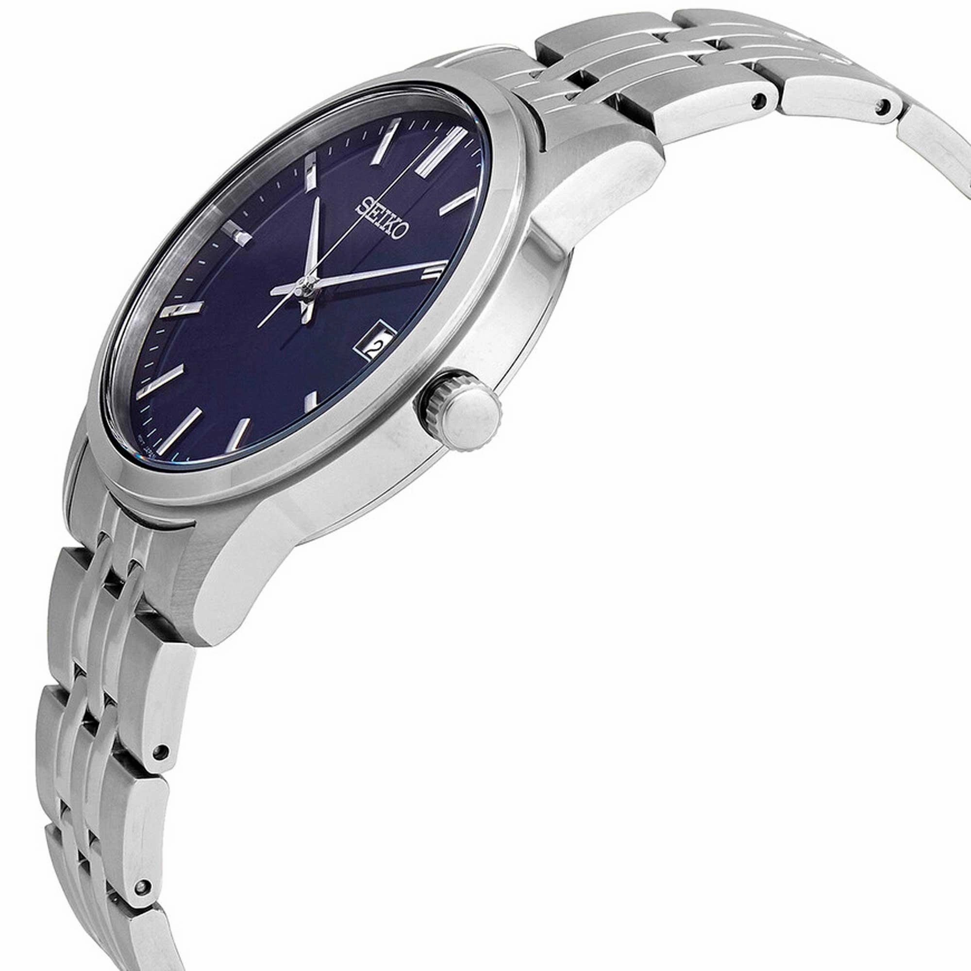 Seiko Men's Watch - Essential Quartz Blue Dial Silver Steel Bracelet Date | SUR399P1