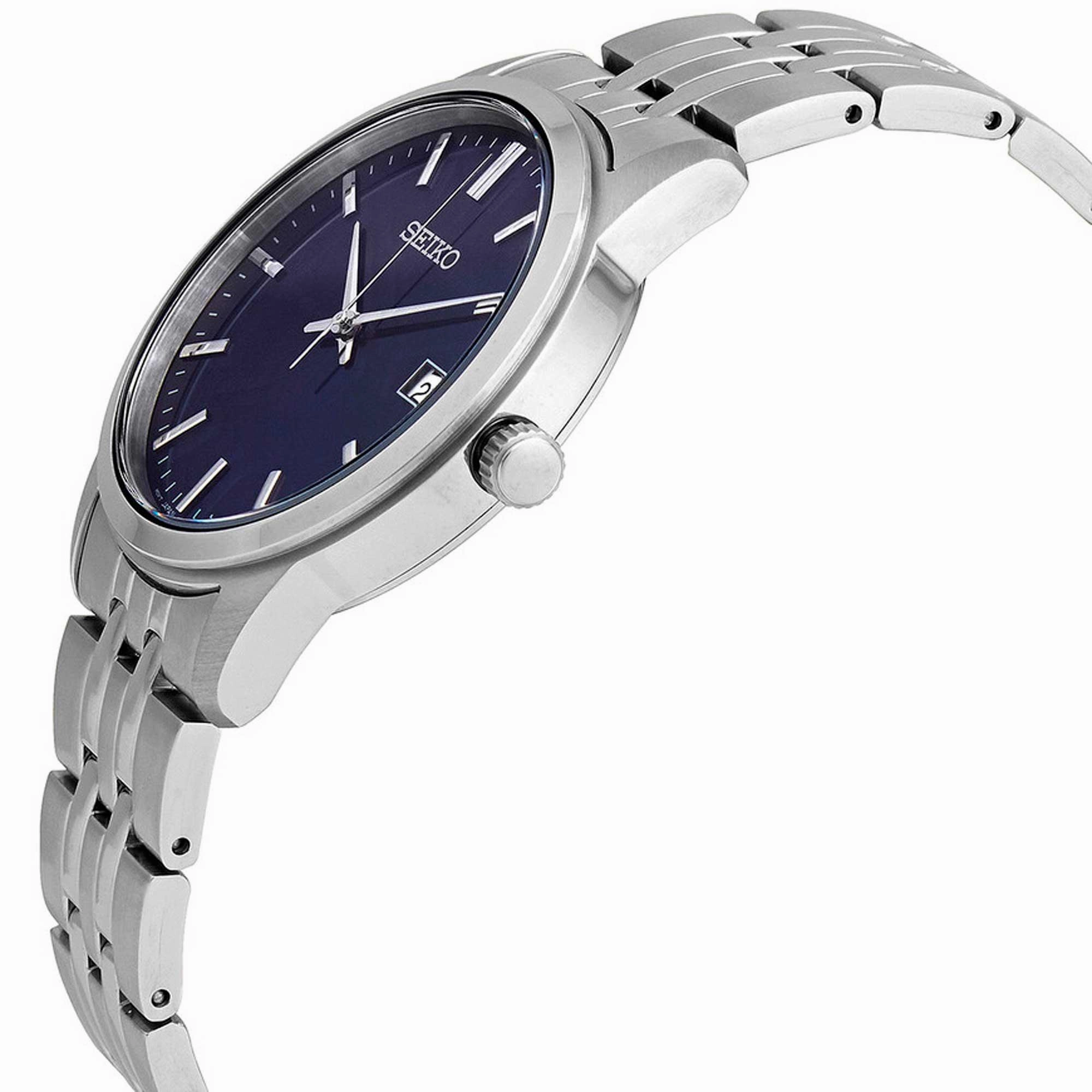 Seiko Men's Watch - Essential Quartz Blue Dial Silver Steel Bracelet Date | SUR399P1