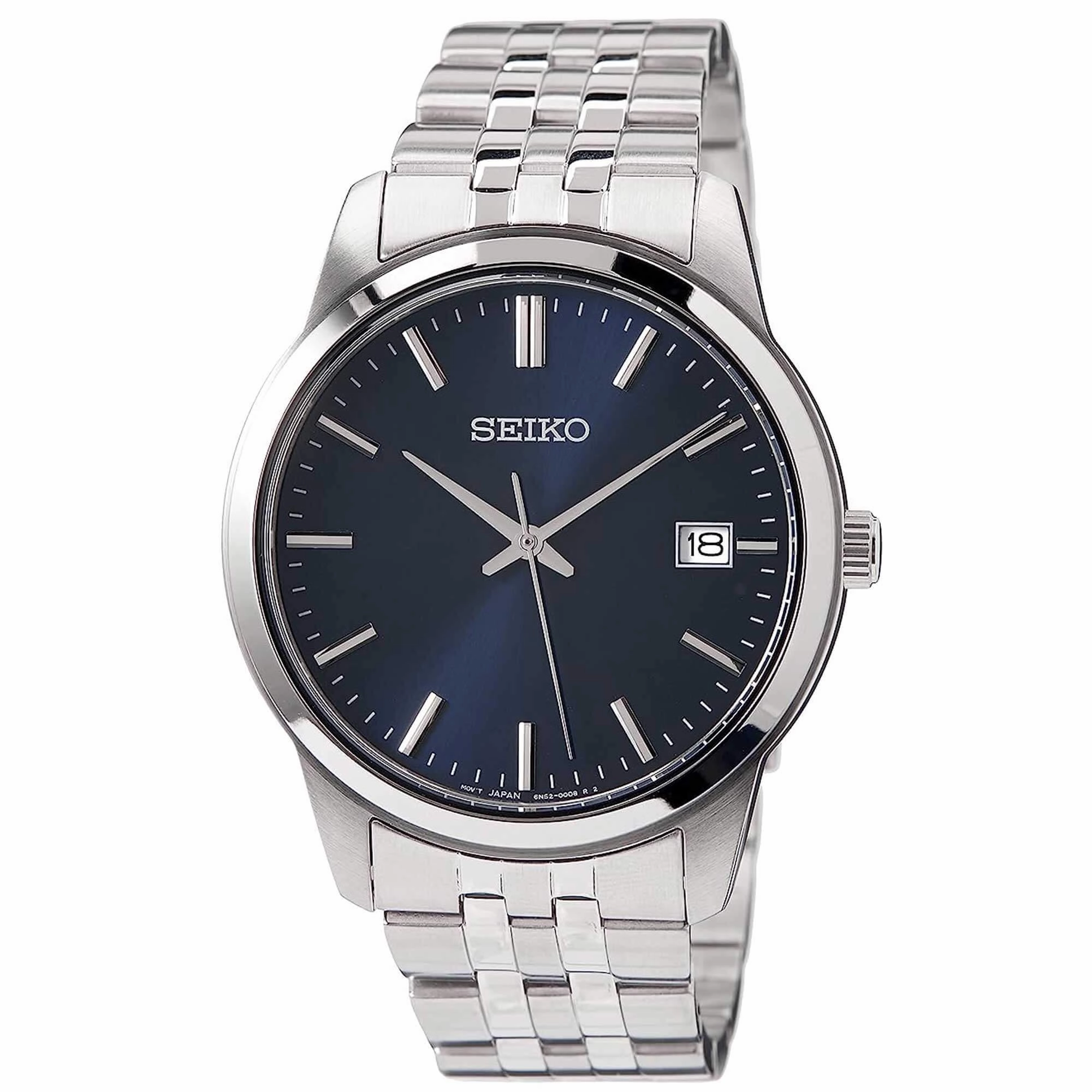 Seiko Men's Watch - Essential Quartz Blue Dial Silver Steel Bracelet Date | SUR399P1