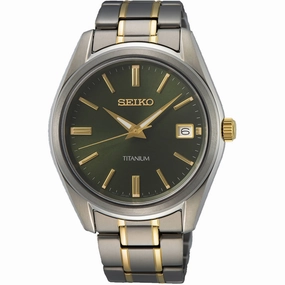 Seiko Men's Watch - Essentials Quartz Green Dial Titanium Bracelet | SUR377