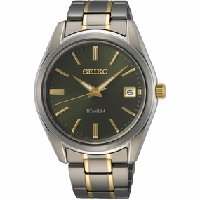 Seiko Men's Watch - Essentials Quartz Green Dial Titanium Bracelet | SUR377