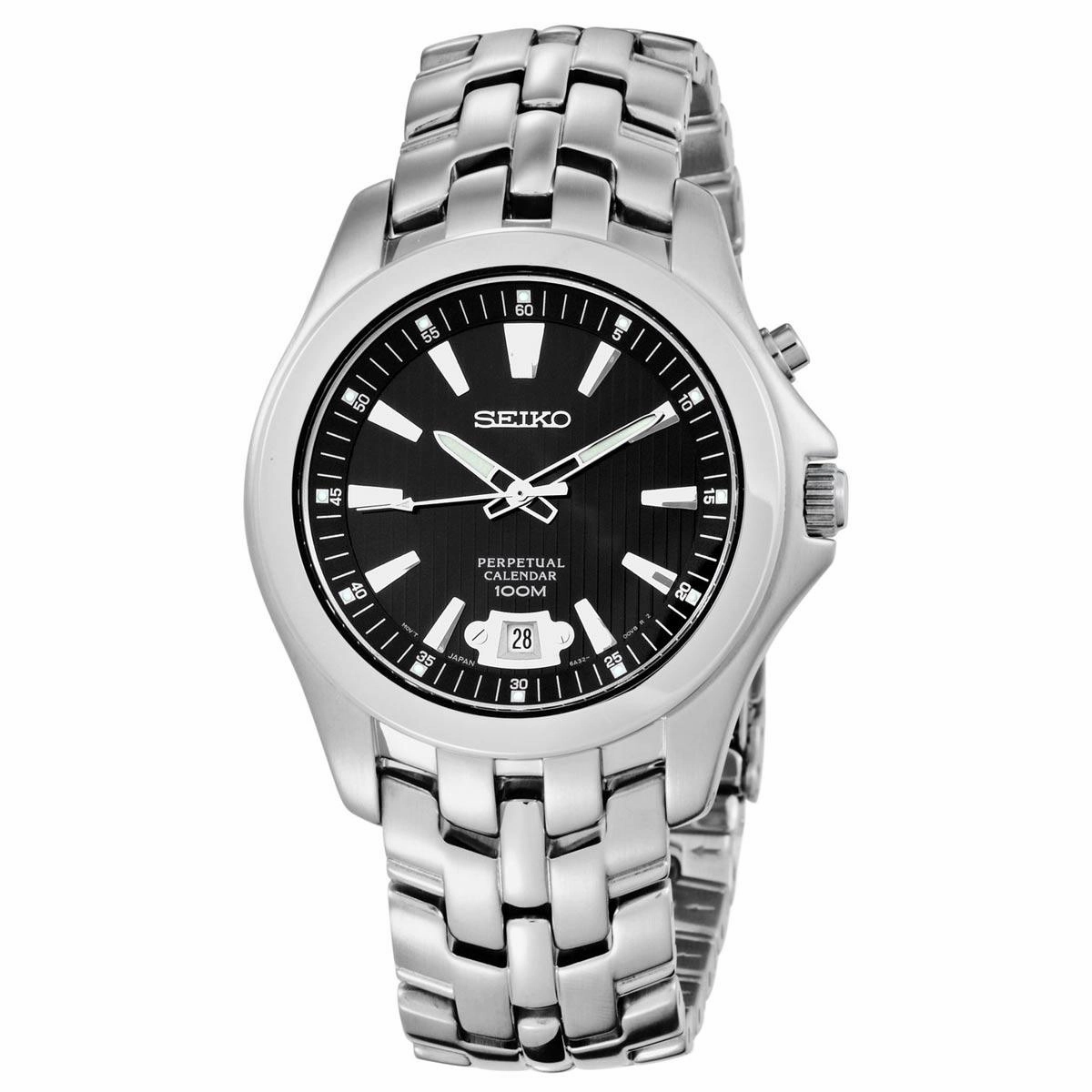 Seiko SNQ101 Men's Perpetual Calendar Black Dial Stainless Steel Bracelet Watch