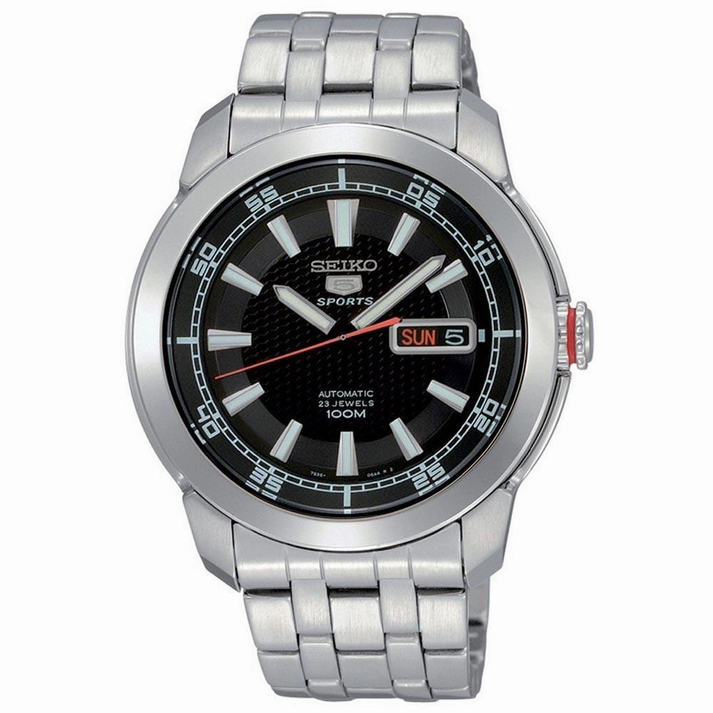 Seiko SNZH63 Men's 5 Sports Black Dial Stainless Steel Bracelet Automatic Watch