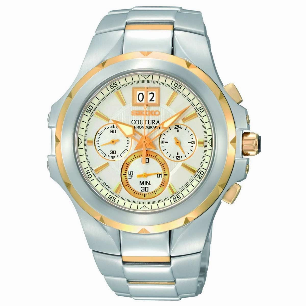 Seiko SPC062 Men's Coutura Two Tone Steel White Dial Chronograph Watch