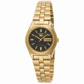 Seiko SUAG30 Women's Seiko 5 Automatic 17 Jewels Black Dial Gold Tone Stainless Steel Watch