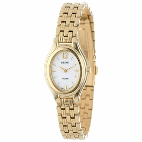 Seiko SUP008 Women's Solar White Dial Gold Tone Steel Power Reserve Watch