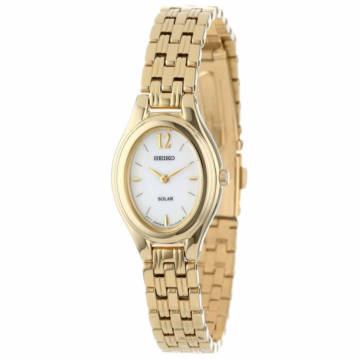 Seiko SUP008 Women's Solar White Dial Gold Tone Steel Power Reserve Watch