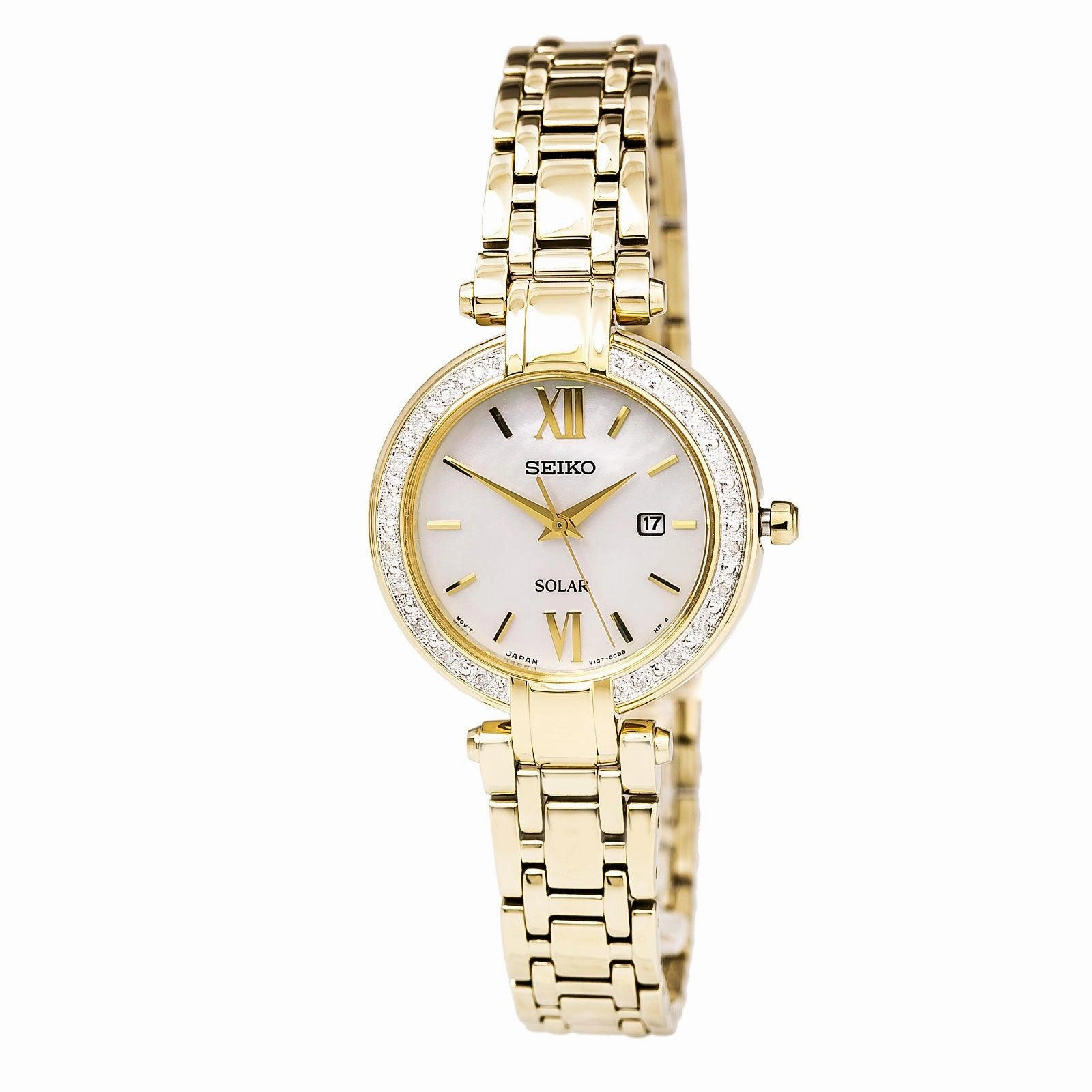 Seiko SUT182 Women's Tressia Conceptual Solar MOP Dial Yellow Gold Steel Diamond Watch
