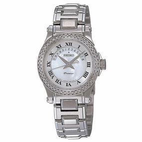 Seiko SXD773 Women's Premier Diamond Accented Bezel White MOP Dial Steel Bracelet Watch