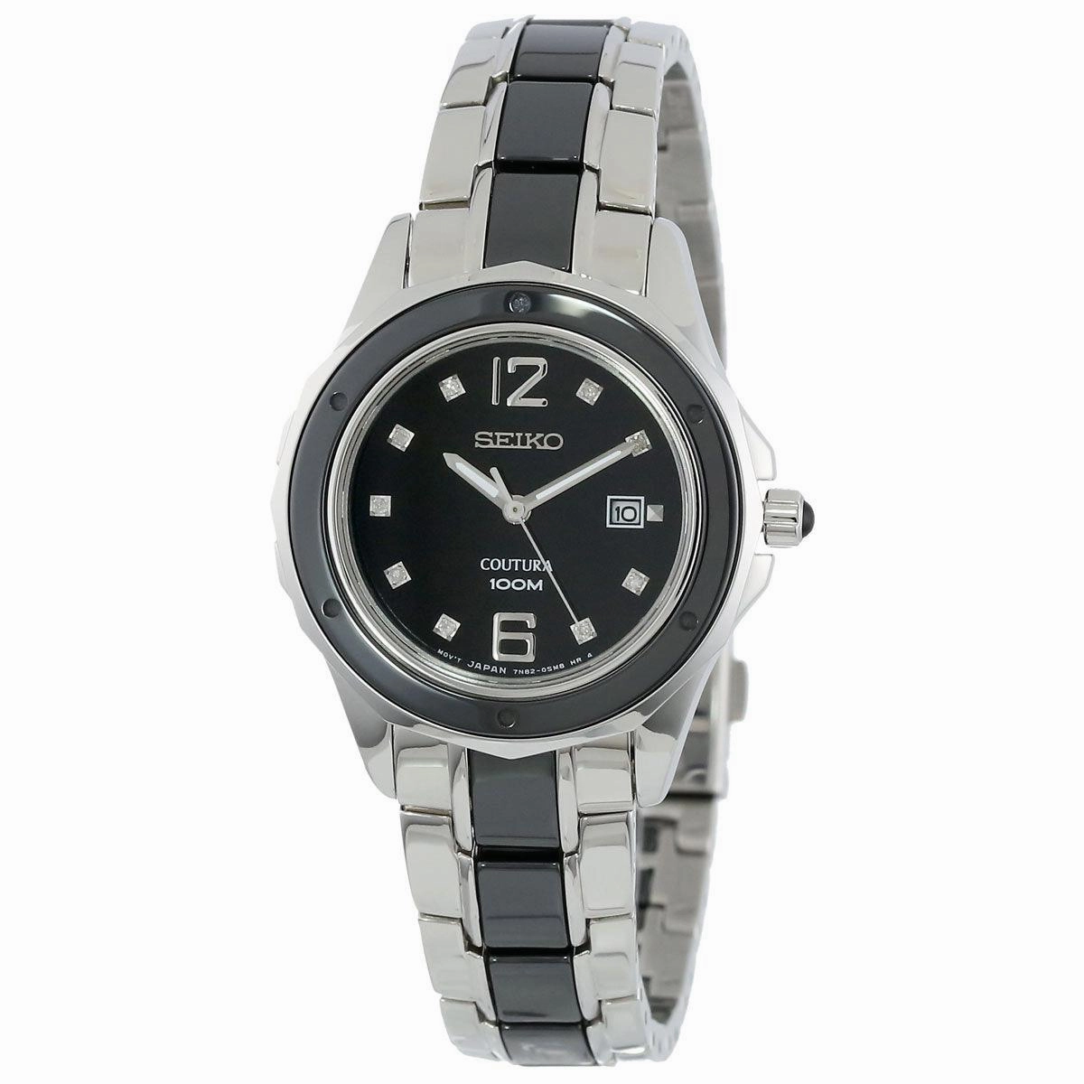 Seiko SXDF01 Women's Coutura Black Dial Black Ceramic & Steel Bracelet Diamond Watch