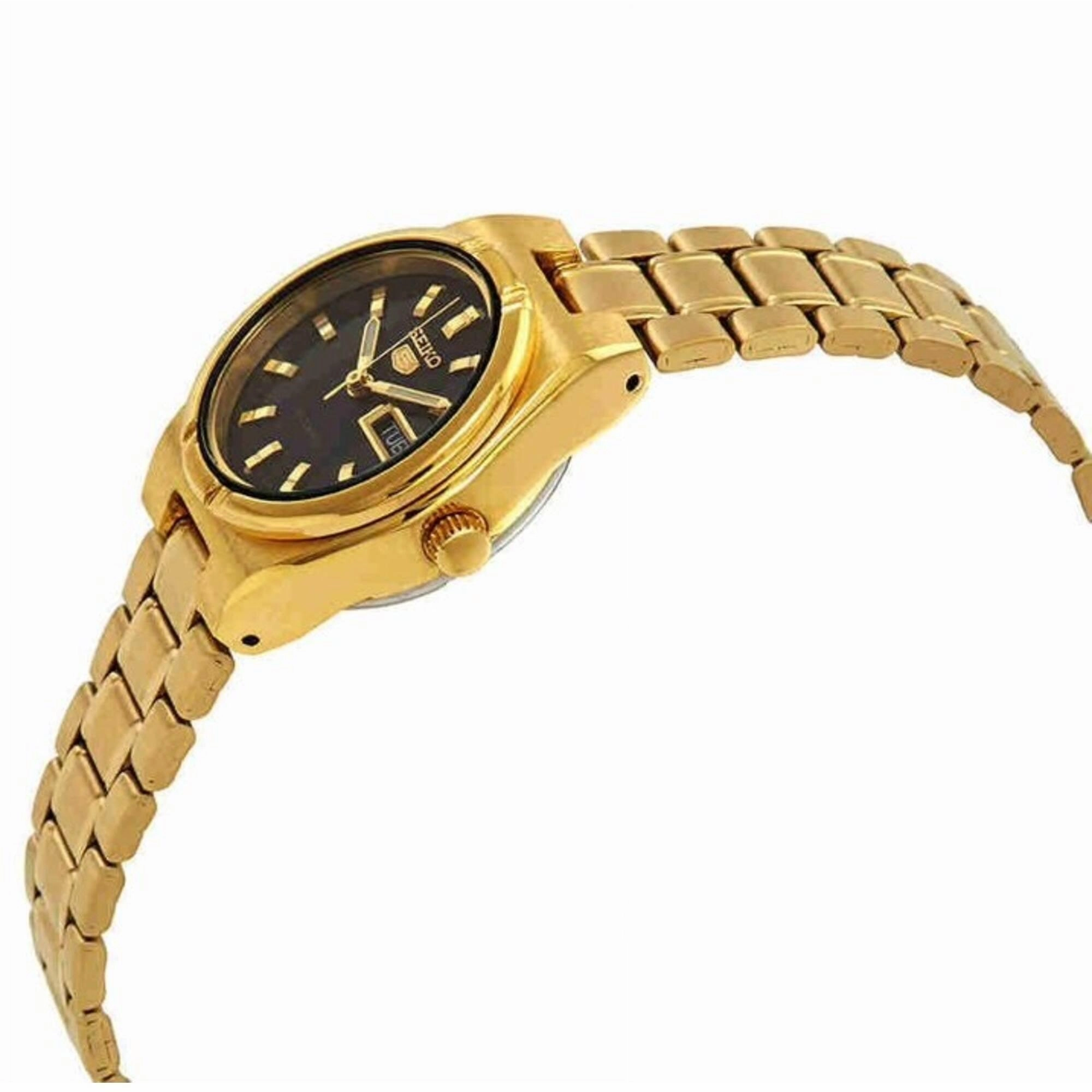 Seiko Women's Automatic Watch - Series 5 Black Dial Yellow Gold Bracelet | SYM602