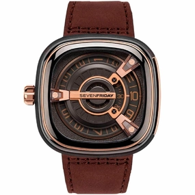 SevenFriday Men's Automatic Watch - M Series Black Dial Brown Leather Strap | M2-02