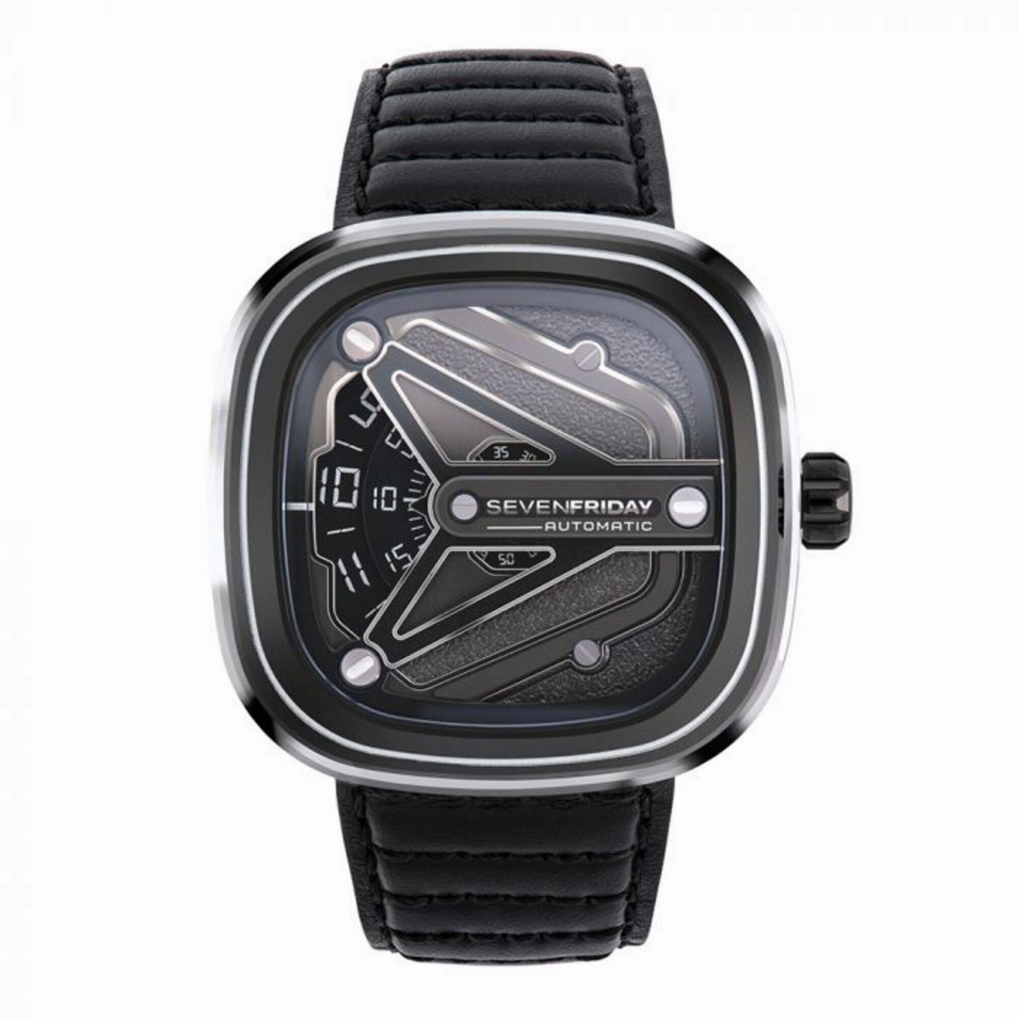 SevenFriday Men's Watch - M-Series Automatic Silver Tone Case Black Strap | M3-08