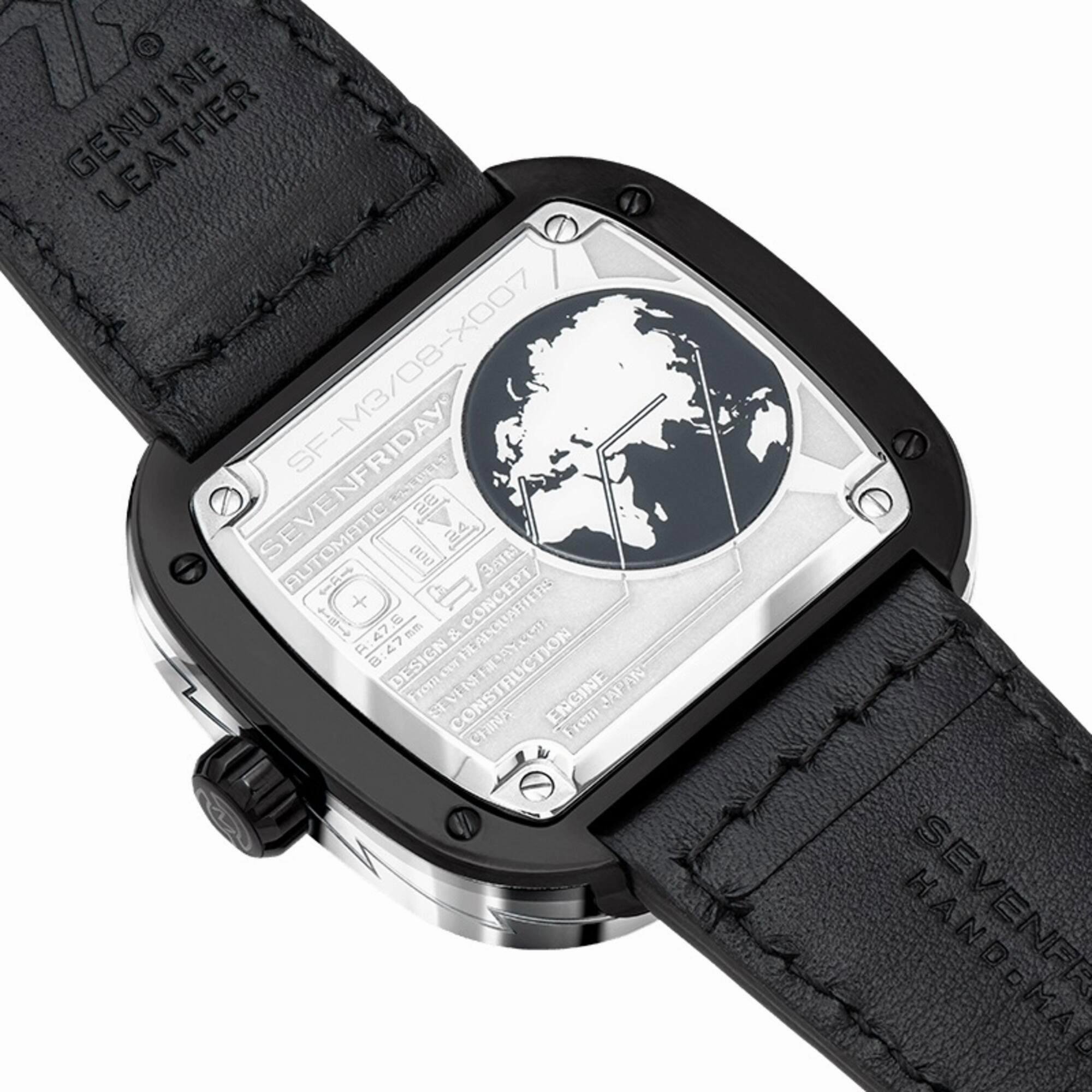 SevenFriday Men's Watch - M-Series Automatic Silver Tone Case Black Strap | M3-08