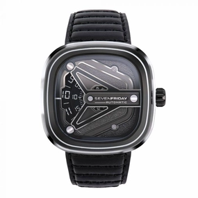 SevenFriday Men's Watch - M-Series Automatic Silver Tone Case Black Strap | M3-08
