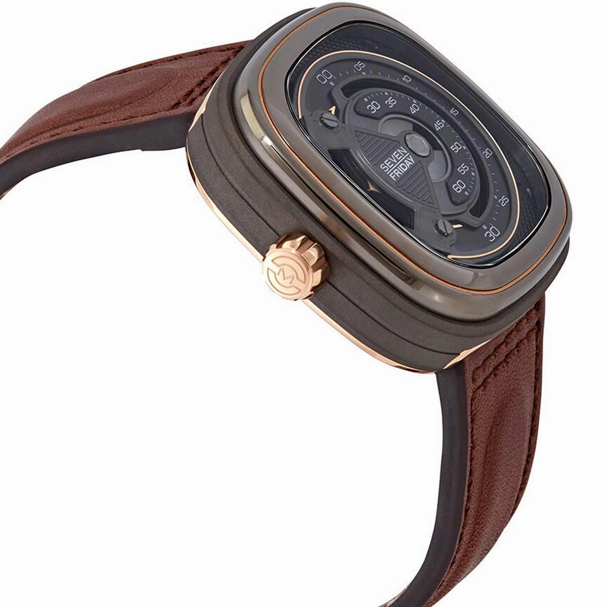 SevenFriday Men's Watch - M-Series Black Dial Brown Genuine Leather Strap | M2B-01