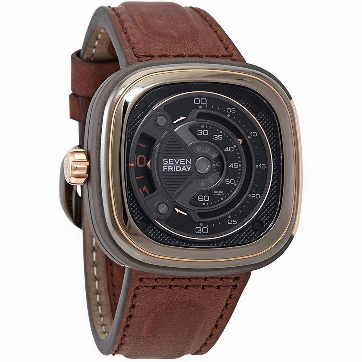 SevenFriday Men's Watch - M-Series Black Dial Brown Genuine Leather Strap | M2B-01