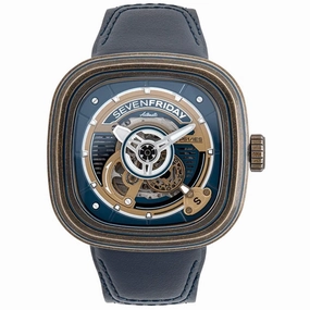 SevenFriday Men's Watch - P-Series Power Reserve Navy Blue Leather Strap | PS1-04