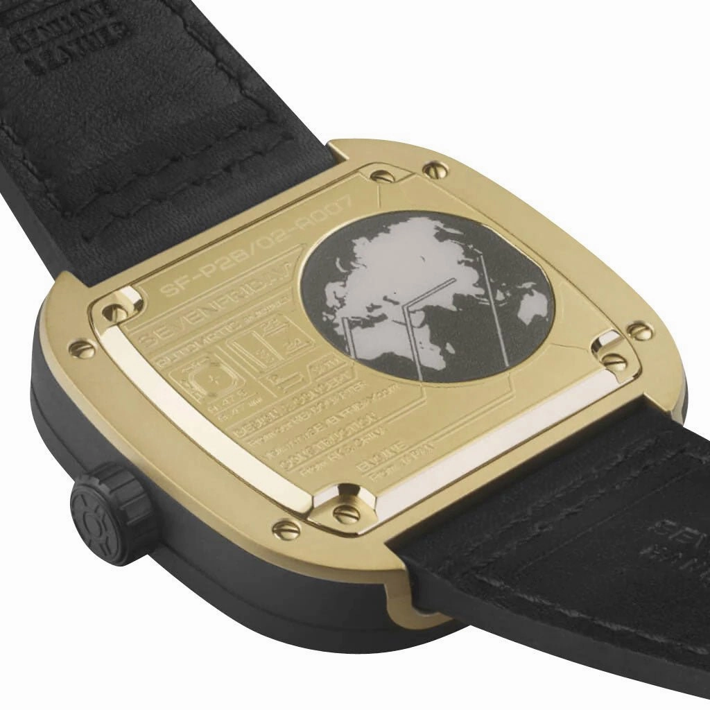 SEVENFRIDAY P-Series Automatic Gunmetal PVD Black Dial Black Leather Strap Mens Watch P2B/02