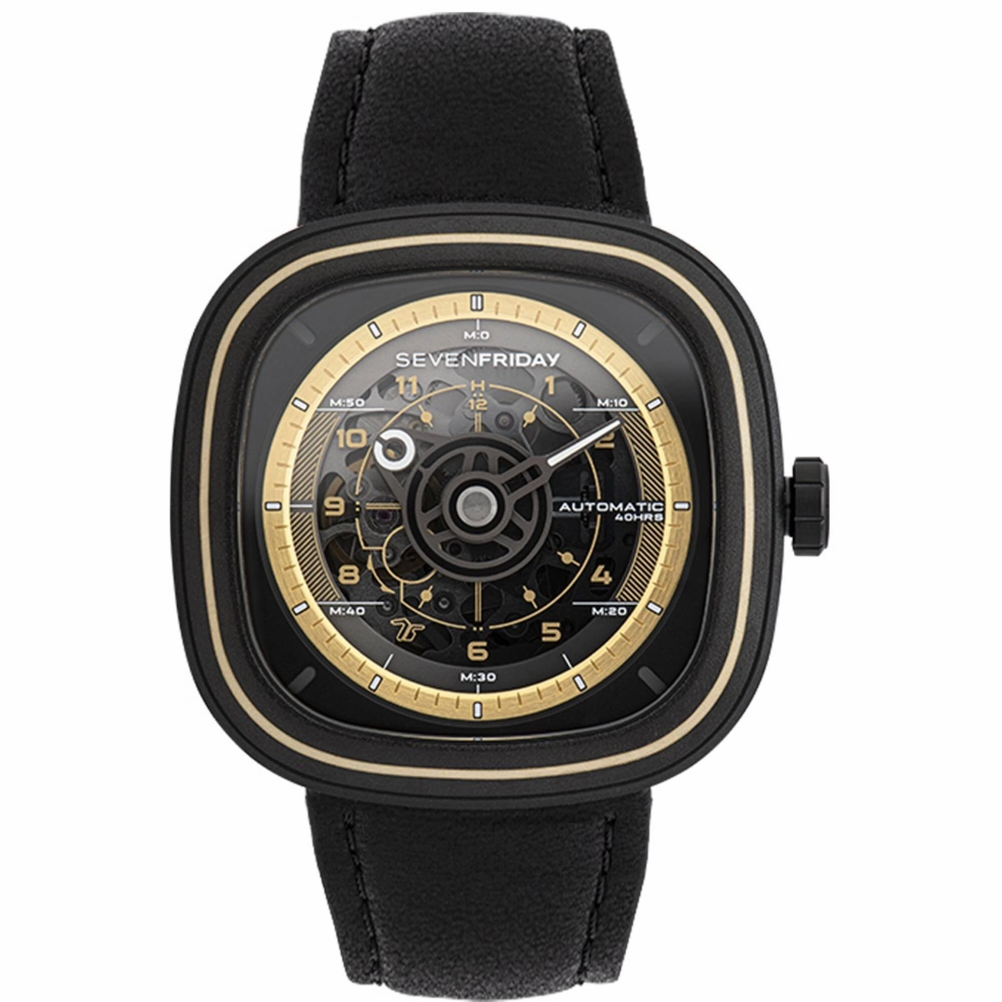 SevenFriday Unisex Watch - T-Series Automatic Skeleton Dial Black Strap | T2-06